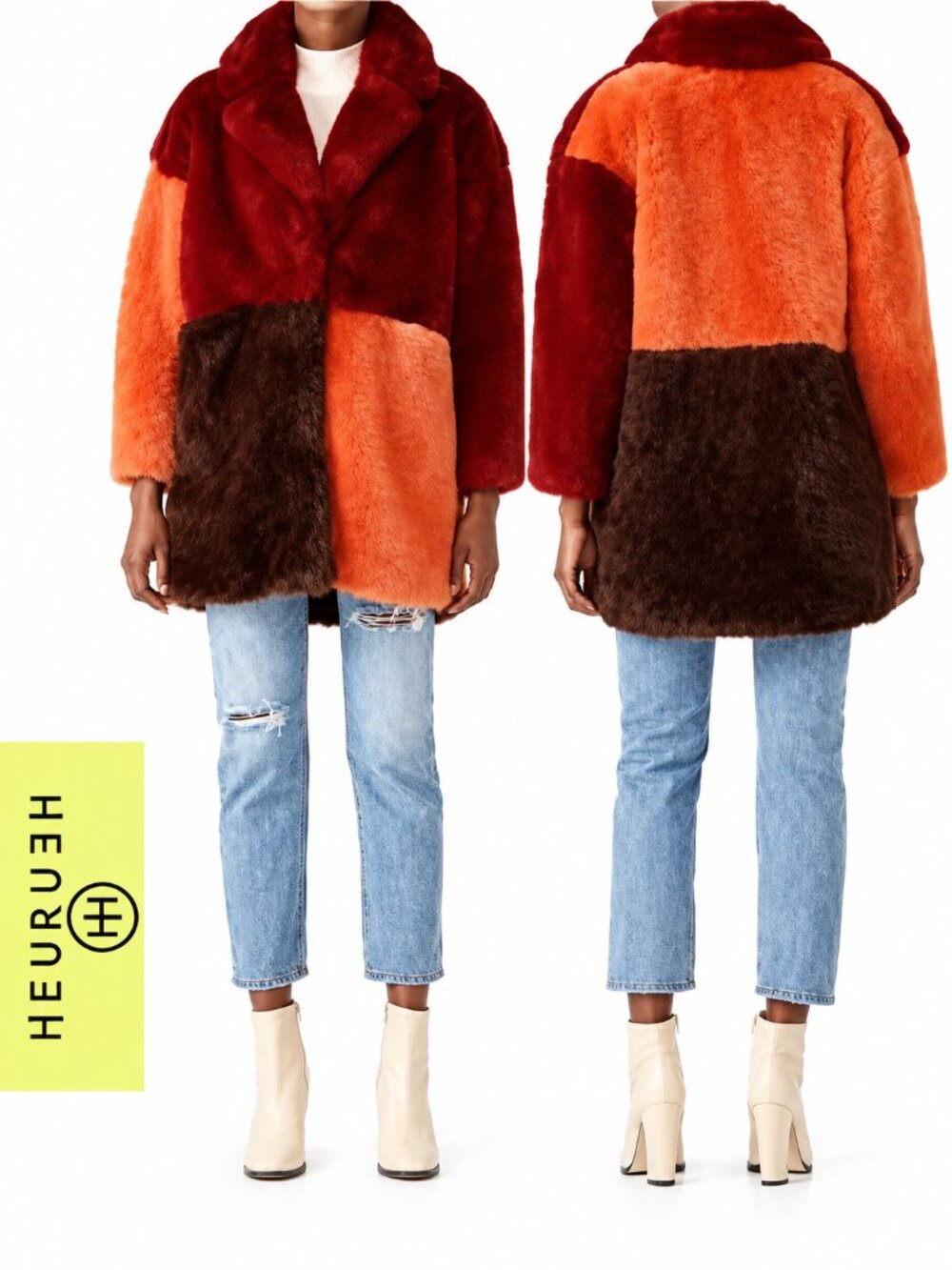 💥HOT ITEM💥Heurueh "I Mean Business" Luxurious Color Block Fur Coat In Red